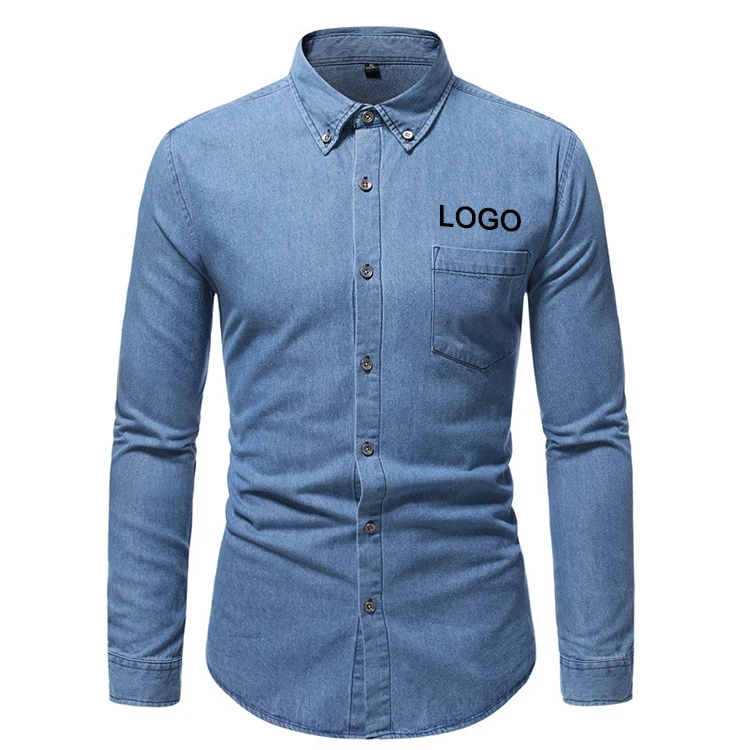 Hot sale formal Classic denim shirt Slim navy 100% Cotton Long Sleeve Casual Jeans Shirts for man