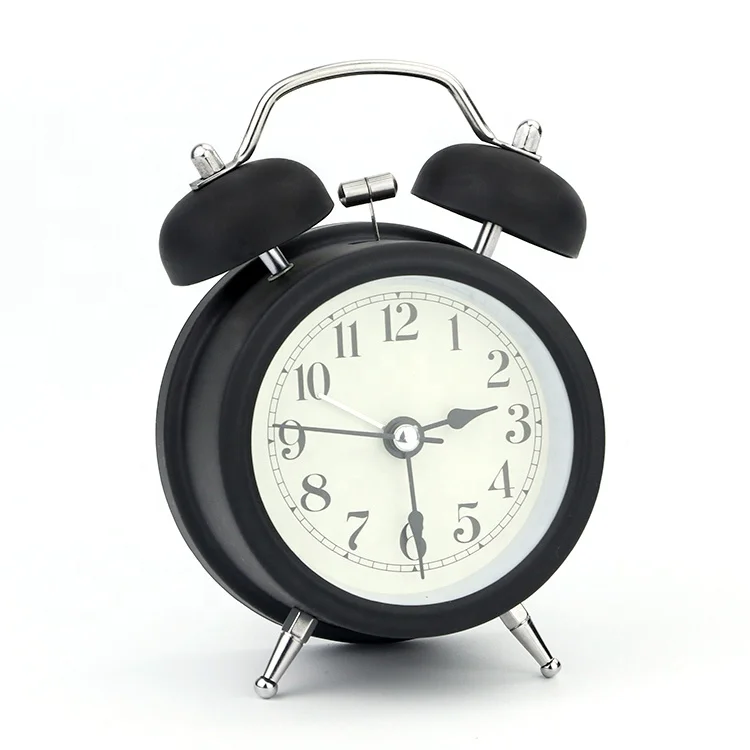 KH-CL092 Round Black Classic Table Retro Double Bell Mechanical Metal Alarm Clock