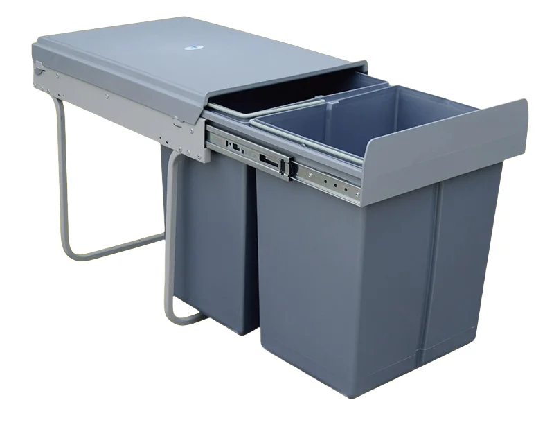 Pull Out Built In Recycling Waste Kitchen Sustainable Rectangular Plastic Cabinet Bucket Damping Buffer Garbage Trash Bin