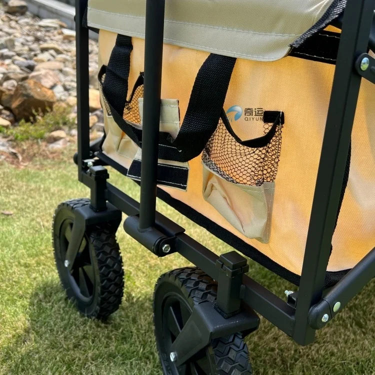 Collapsible Folding Wagon Beach Wagon Cart Heavy Duty Foldable with Big Wheels Utility  Wagon with Side Pocket And Desktop