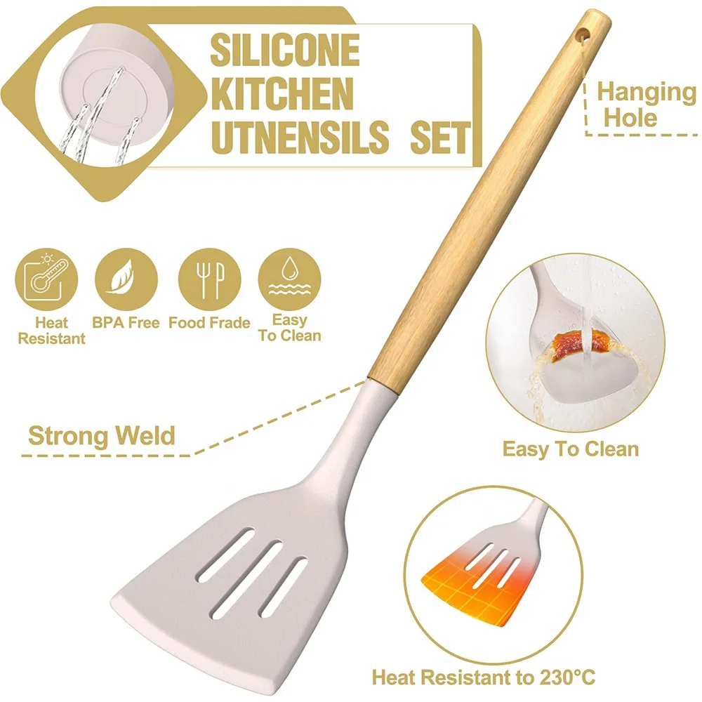 High quality Kuchenutensilien kitchen tools wooden silicone kitchen utensils set cooking utensils set silicone kitchen utensils