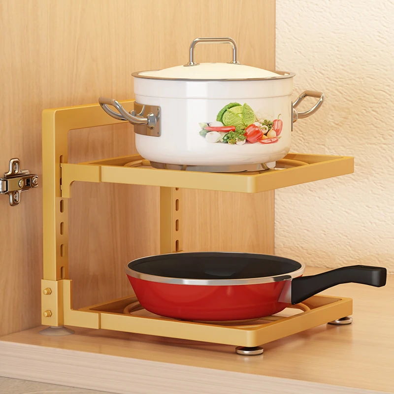 Custom Kitchen Iron Pot Rack Metal Adjustable Pot Lid Shelf 4 Layer Pot And Pan Organizer