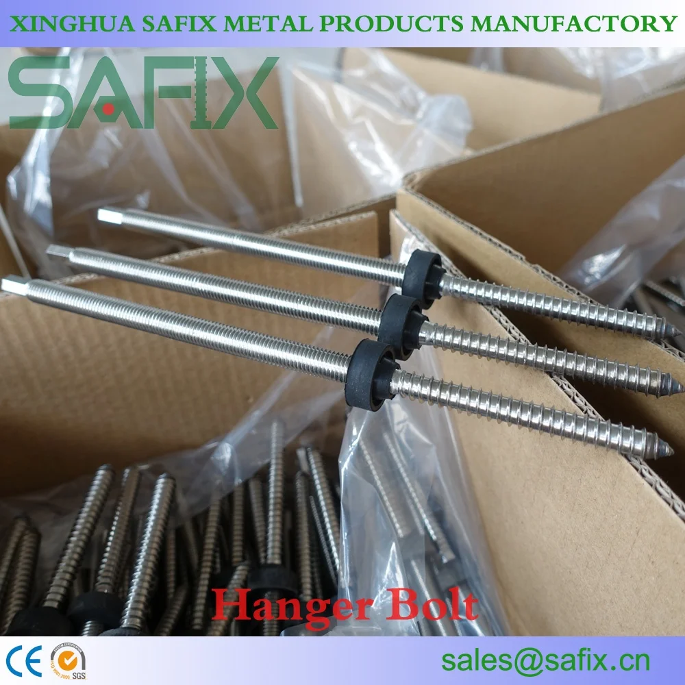 M10*200/250/300 stainless steel 304/316 Double Head wood thread Hanger Bolt for Solar Panel Mounting System