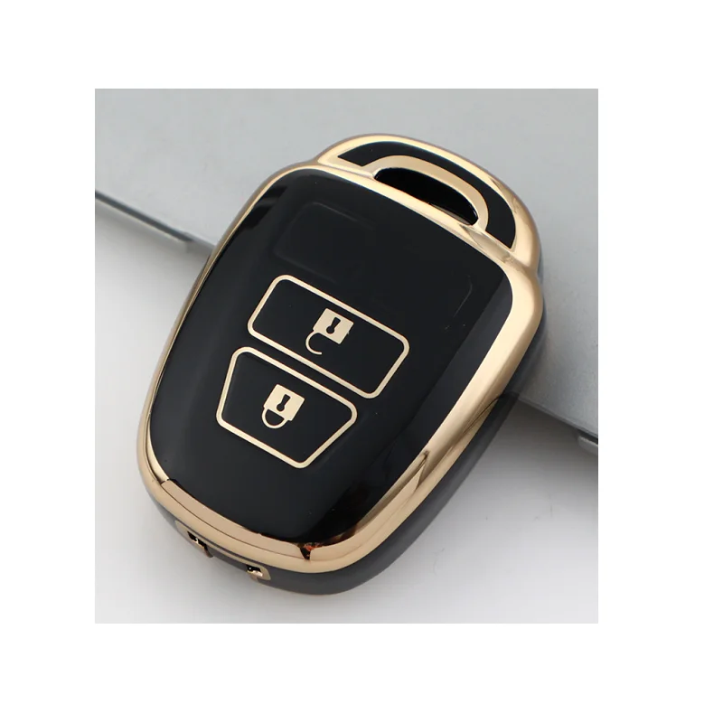 TPU soft Fob key Cover for New Toyota 2 buttons car key case with gold line key pouch accessory