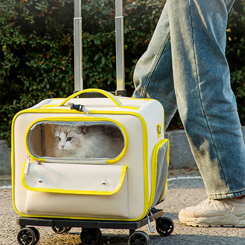 Portable Excursion Street Pet Trolley Case Luggage Dog Bag Large Capacity Outing Travel Mesh Cat Pet Backpacks With Wheels