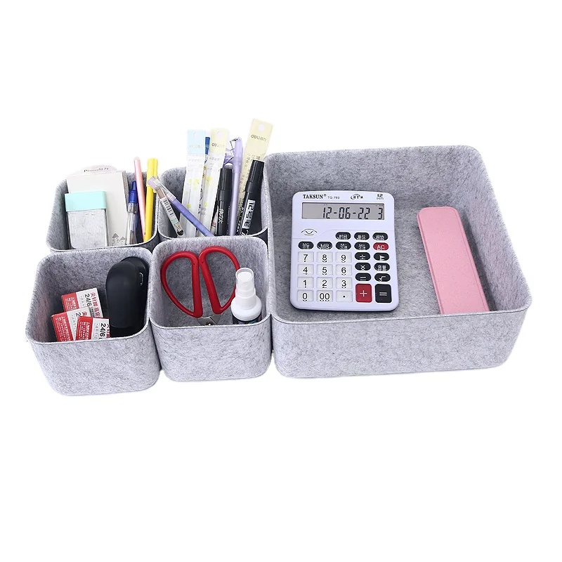 5- Pack dimensional multifunctional Felt storage organizer office desktop item storage box,felt multi compartment Felt storage