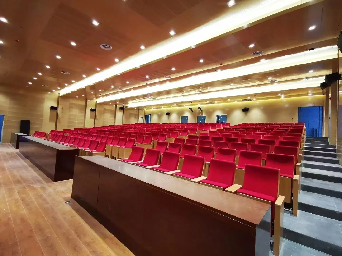 Modern Design Auditorium Folding Chair Wooden Leg Fixed Lecture Hall Seat Theater Furniture