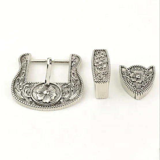 factory price belt buckles wholesale 3 pieces belt buckles in stock concho belt with hat Flower carving
