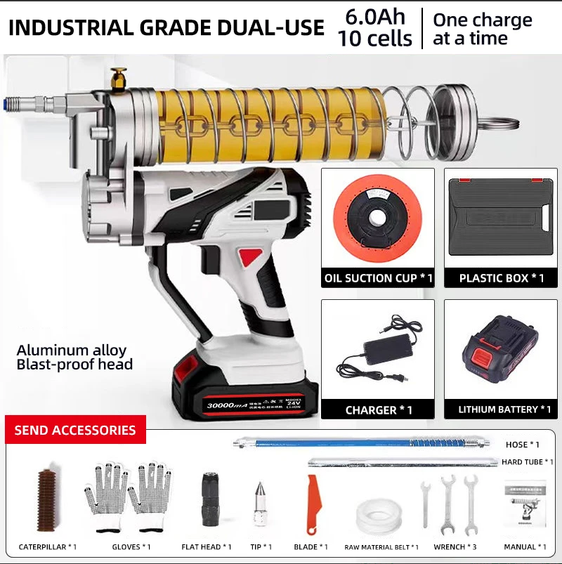 Latest Products Industrial Grade Electric Grease Gun Battery 900cc Large Capacity 8000psi Transparent Drive Automotive Refueling