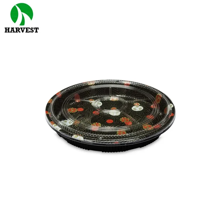 12 Inch Black Plastic Disposable Food Serving Platters With Clear Dome Lids,Serving Round Trays For Party