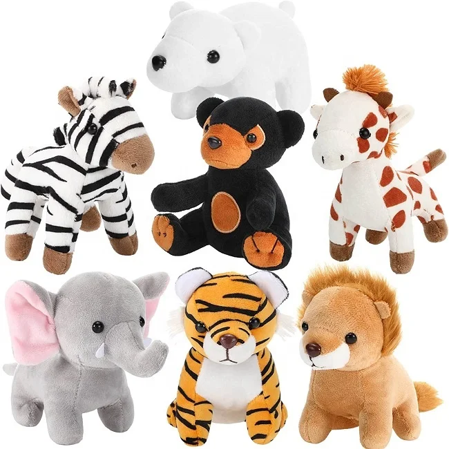 12 cm Safari Jungle Stuffed Animal Set Plush Giraffe Tiger Lion Bear Elephant Zebra for Zoo Animal Themed Parties