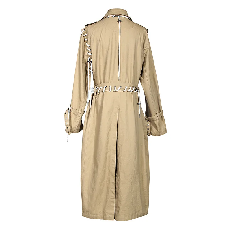 Y2K Style Women's Plus Size Jacket Long Sleeve Wind Coat Wear Trench Coat Boyfriend Design Strings Decoration Street Woven