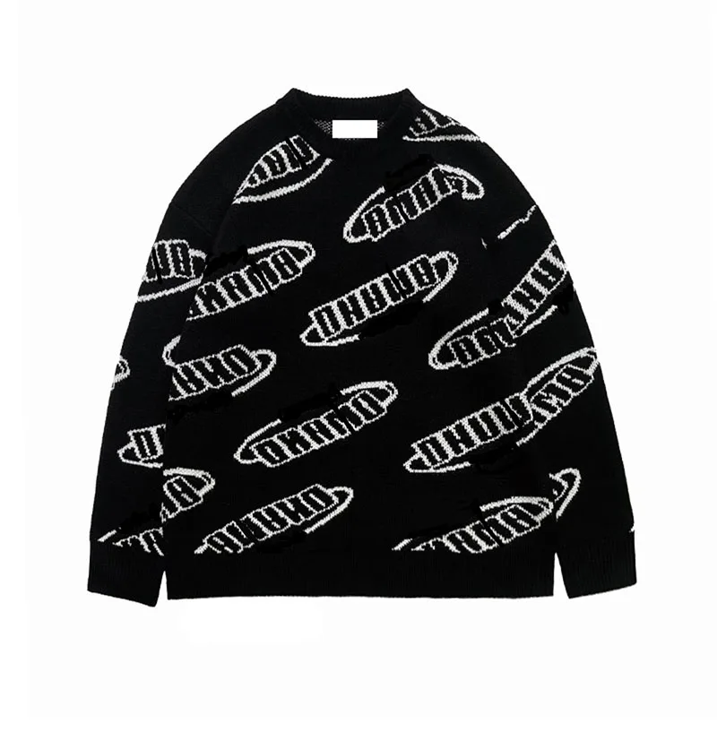 2022 Crewneck Autumn Winter Custom Logo Jacquard Cotton Wool Knitwear Art Custom Knitted Sweater Men