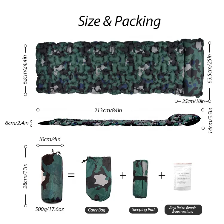 Outdoor Hiking Ultralight TPU Sleeping Air Pad lightweight camping mat inflating bone shape sleeping pad with pillow
