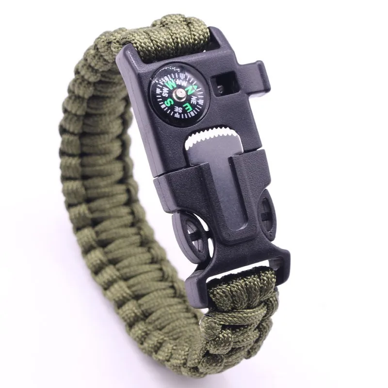 Multifunctional survival gear kit fetching flint cutter whistle 7 core saving outdoor compass adventure umbrella rope bracelet