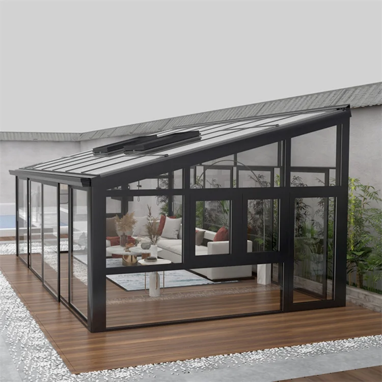 Garden Sun House Room Balcony Aluminum Wooden  Glass Conservatory Polygon Sunroom solarium sun room Glass Container House