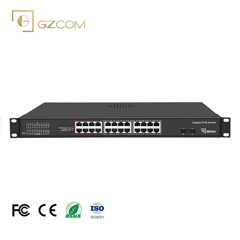 High Performance Unmanaged Network Switch 24 10/100/1000 Ports PoE Ethernet Switch with 2 Gigabit SFP Ports