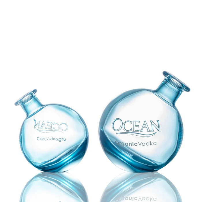 50cl Ocean blue color round shape vodka glass bottle