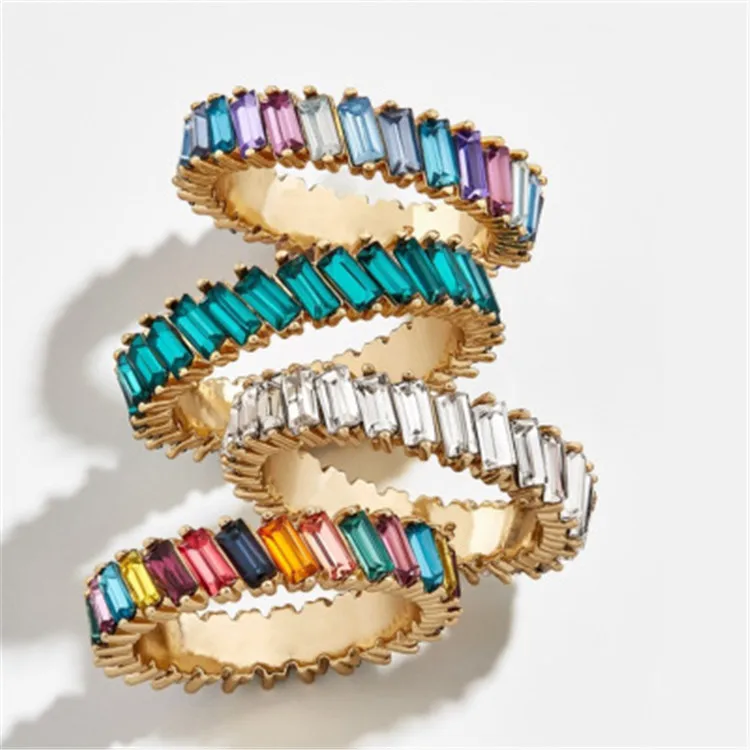 
Women Rings Europe America Style Muticolor Rhinestone Alloy Gold Fashion Women Ring jewelry WM596 