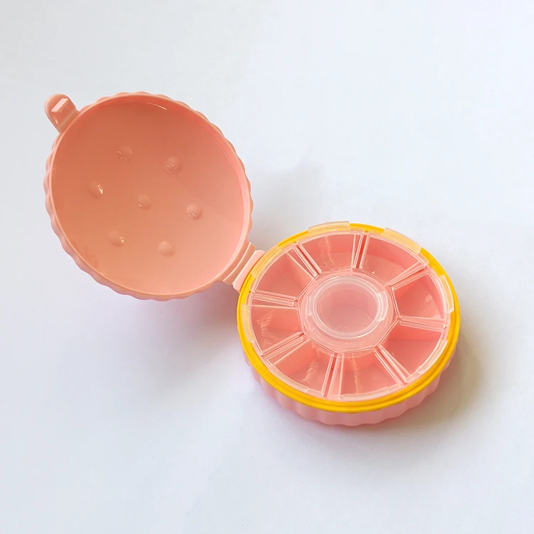 Round Shape Plastic 7 Day Pill Box Organizer Pill Case With Measuring Cup