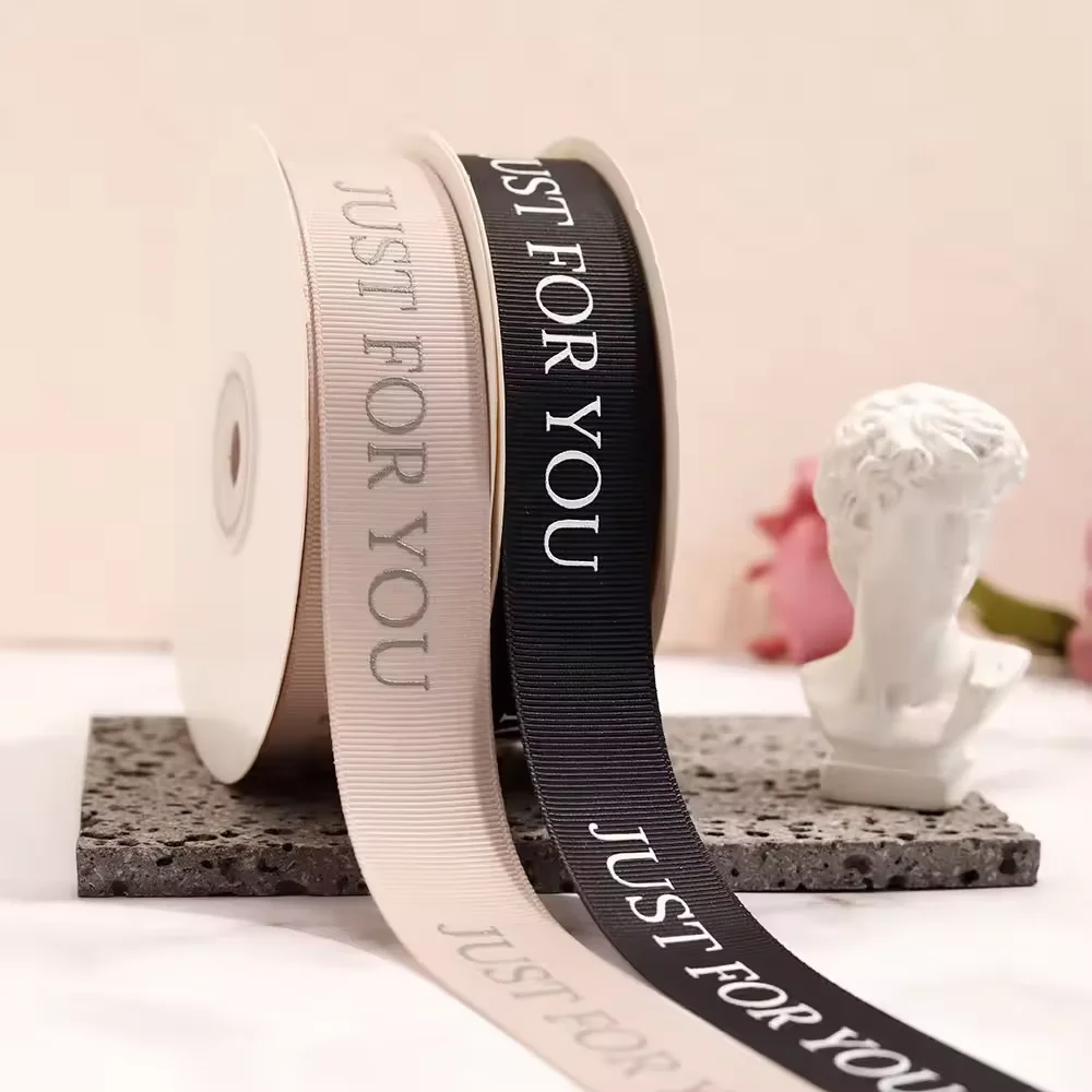 Custom Logo 1 Inch Grosgrain Ribbons 100% Polyester Single Face Decorative Fabric for Florist Gift Bags Customized Printing