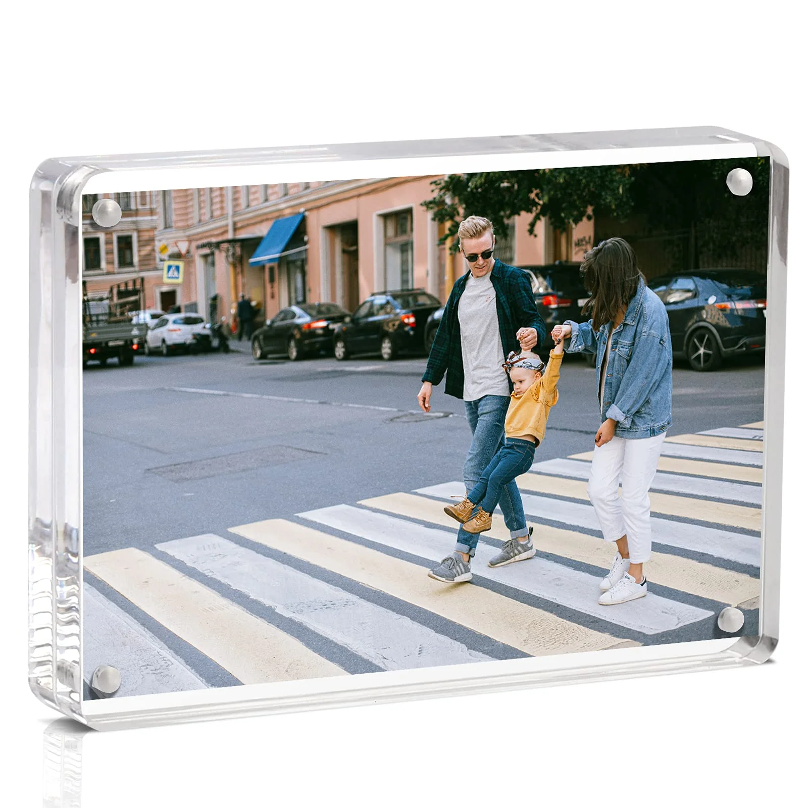 Wholesale Custom Size 4x6 Inch Clear Acrylic Magnetic Picture Photo Frame Family Tabletop Display with Corner Artificial Style