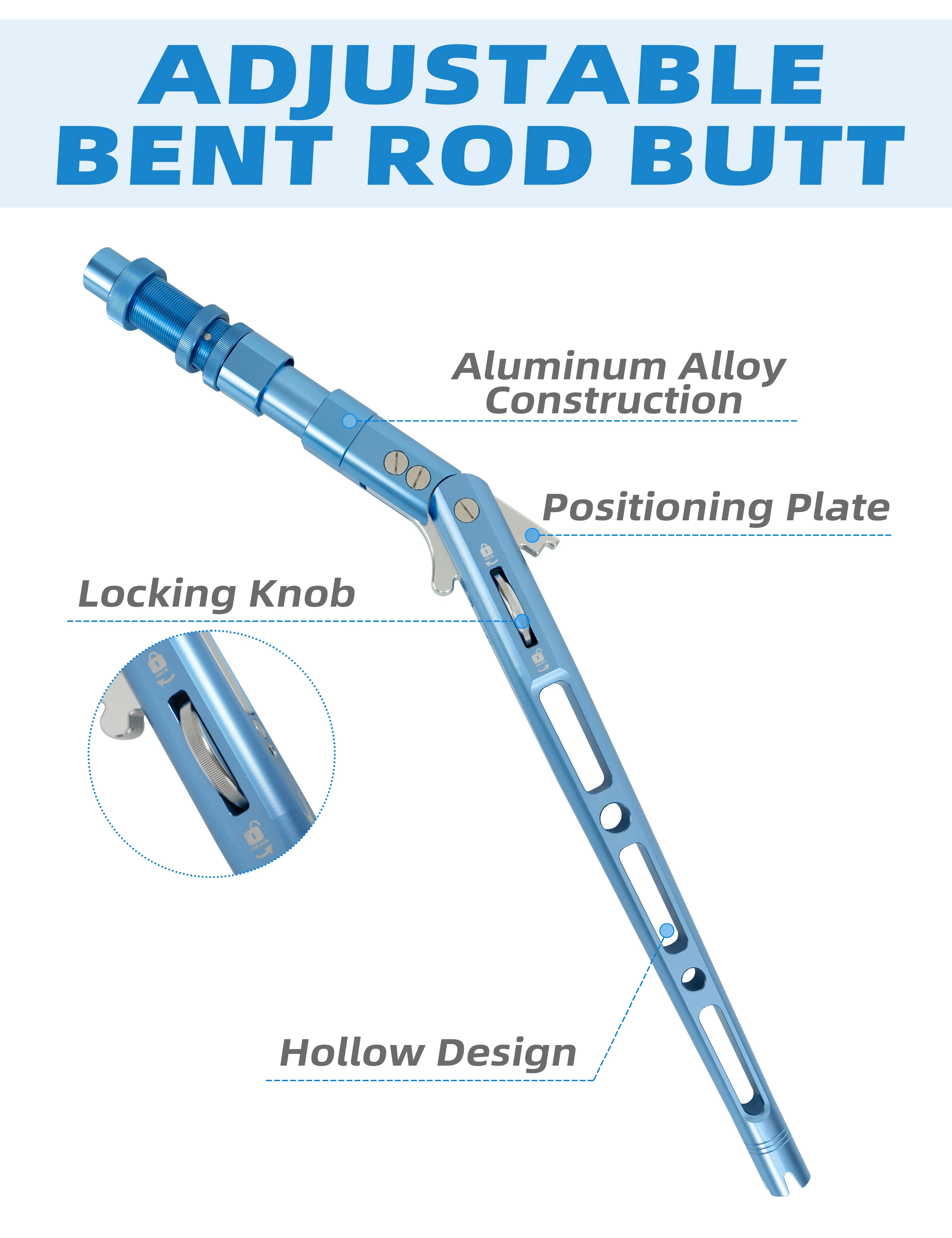 Adjustable Aluminum Butt Trolling Rod Bent Big Game Pole Butt Fishing Rod Components Adjustable Bent Rod Butt