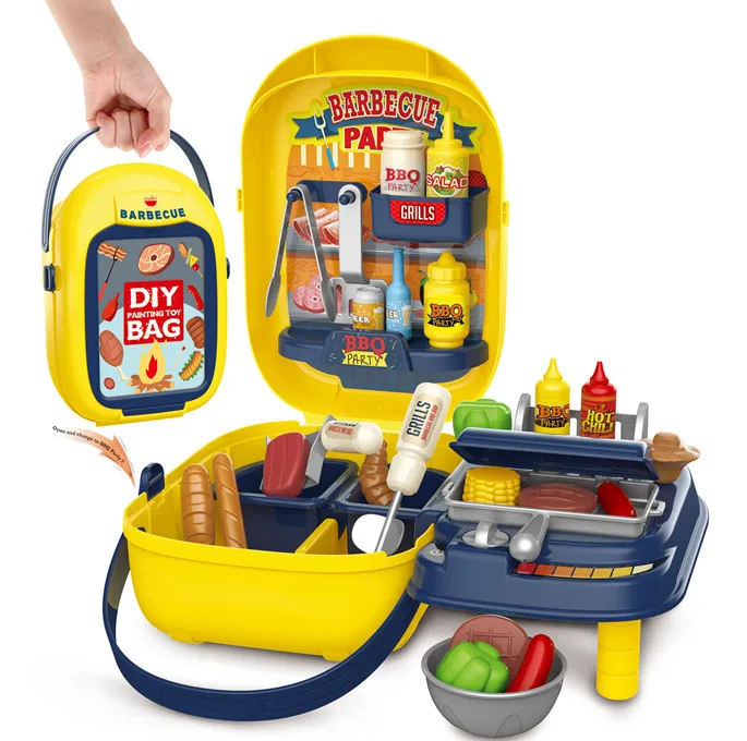 wholesale funny barbecue set  grill kitchen tool kids BBQ set toy for outdoor play suitcase