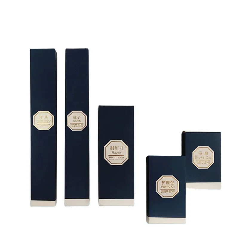 High-end hotel custom blue card box series wash suit fashion classic design toothbrush slippers Hotel Disposable Slipper shampoo