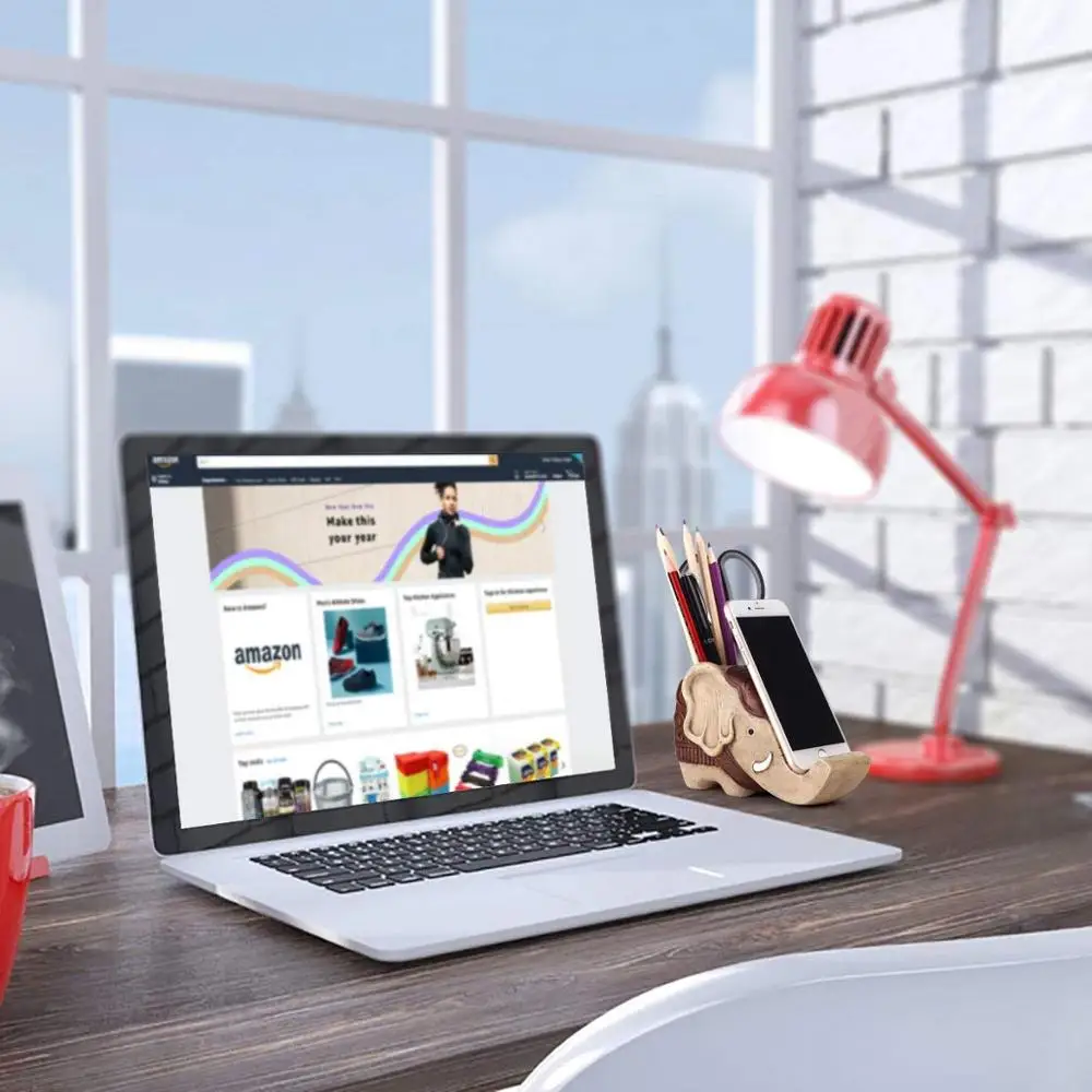 
Pen Pencil Holder with Phone Stand Resin Elephant Shaped Pen Container Cell Phone Stand for Office Desk Home Decorative 