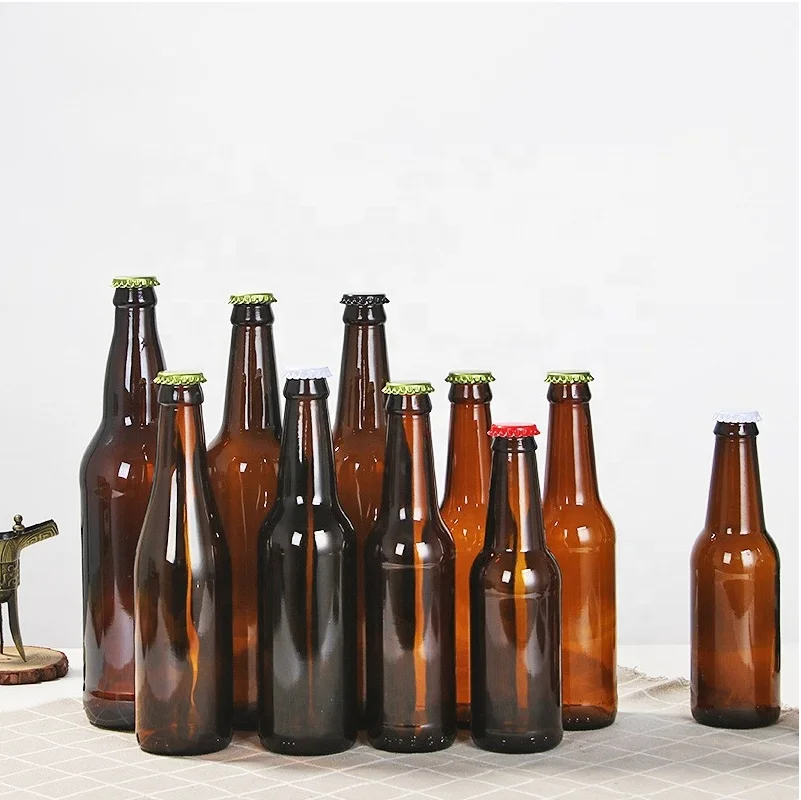Custom 250ml 500ml 330ml 1 liter empty beer bottles amber brown blue glass bottle with crown cap