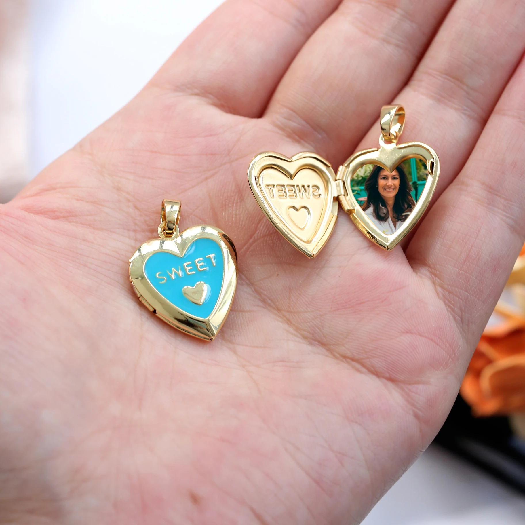 Vintage Luxury Women Dainty 14k Gold Plated Sublimation Memory Photo I Love You Couple Heart Chain Locket Pendant Necklace