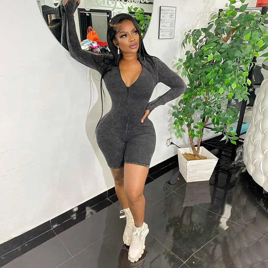 Kliou K23Q34786 Autumn Women Short Casual Pure Cotton Knitting Playsuit Girl Concise One Piece Rompers Fitness Overall Jumpsuit