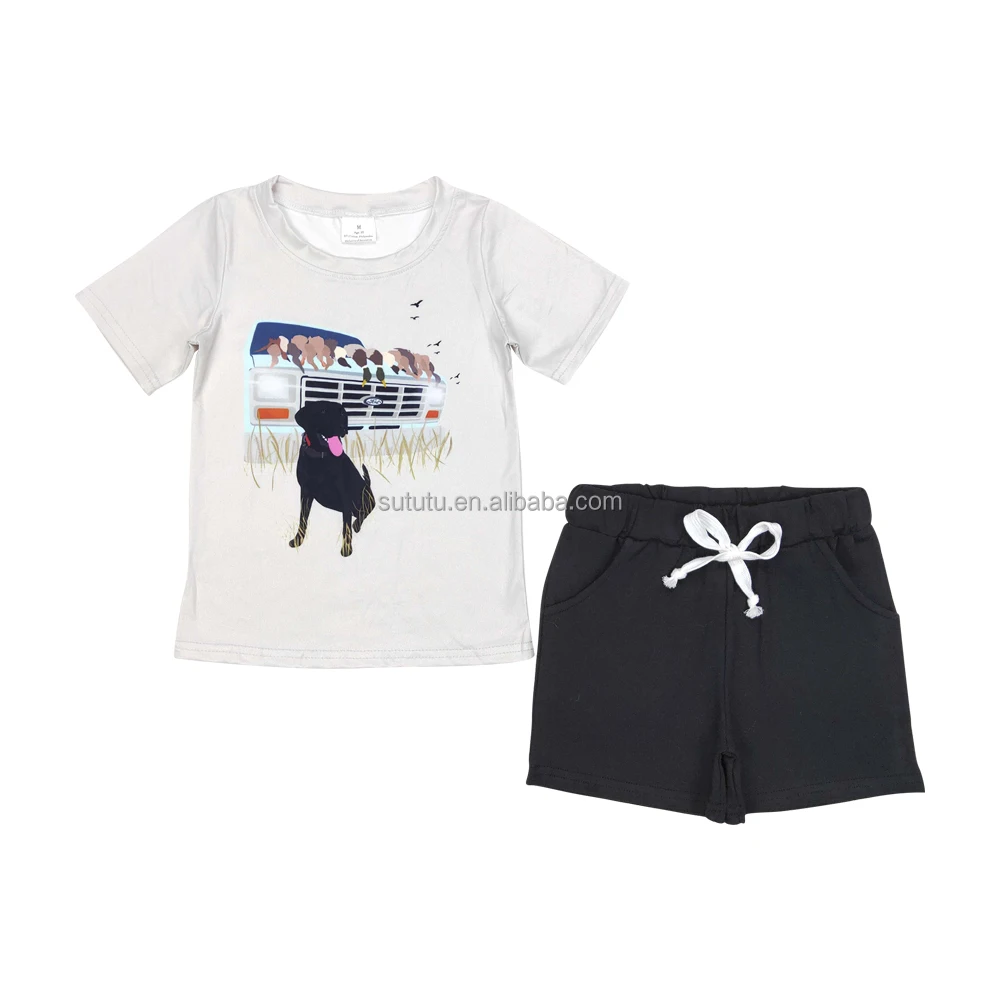 2024 Summer Boys Boutique Clothing Rustic Hunting Boutique Outfit I Love Gun Dog Short Sleeve Top Matching Shorts Clothing Set