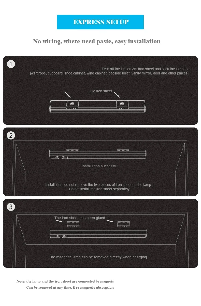 Motion Sensor Light Wireless LED Night Light USB Rechargeable Night Lamp Cabinet Wardrobe Lamp Under Backlight For Kitchen