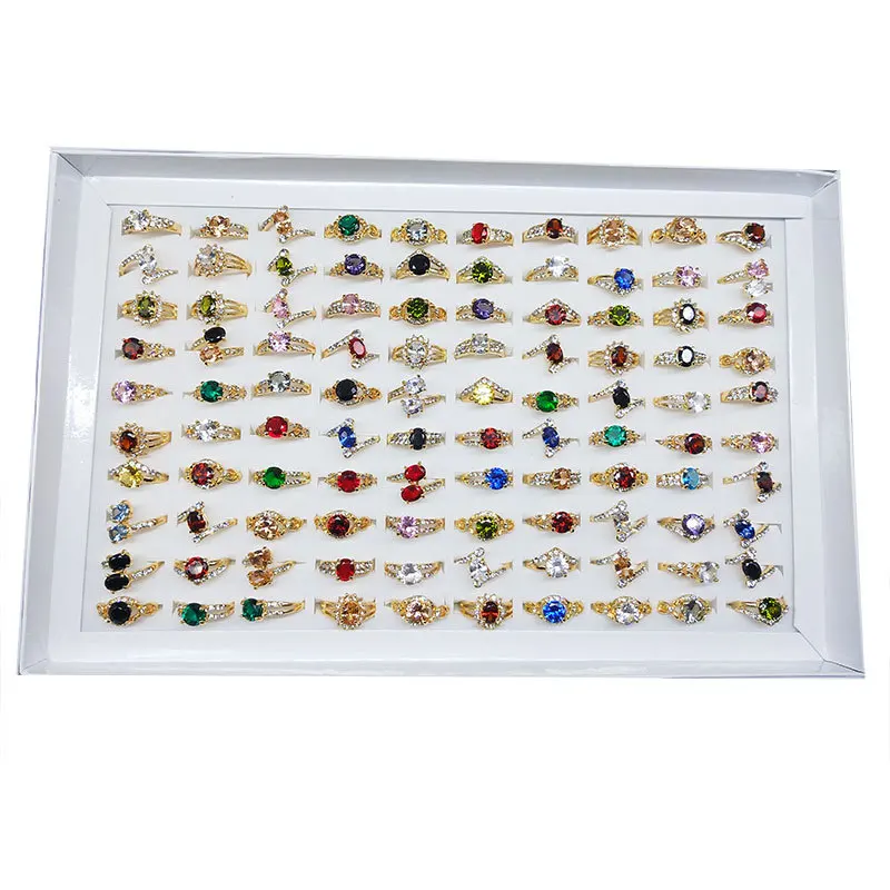 Wholesale Geometric Natural Stone Metal Inlaid Ring Jewelry Color Zircon Crystal Ring