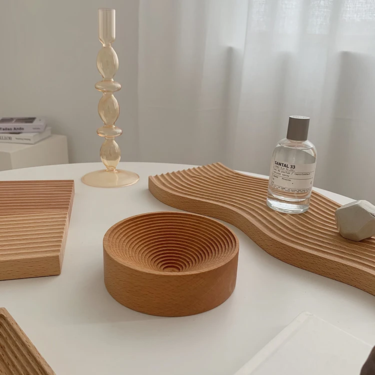 wholesale custom Nordic water ripple beech bamboo wooden coffee tea Bread food dinner plate board serving trays