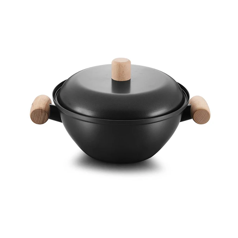 8pcs Carbon steel kitchen cookware set including casserole fry pan sauce pan and egg pan and wooden soft touch handle