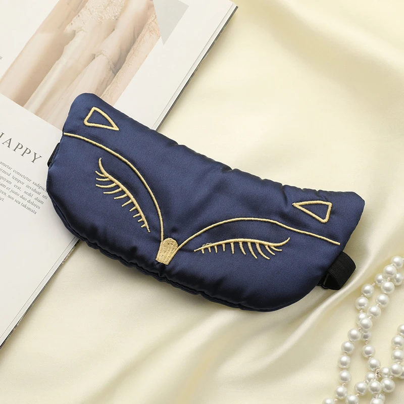 Customized eye mask Cat Fox Embroidery With Elastic Band Navy Eye Mask For Men And Women Travel Hotel SPA Nap Use