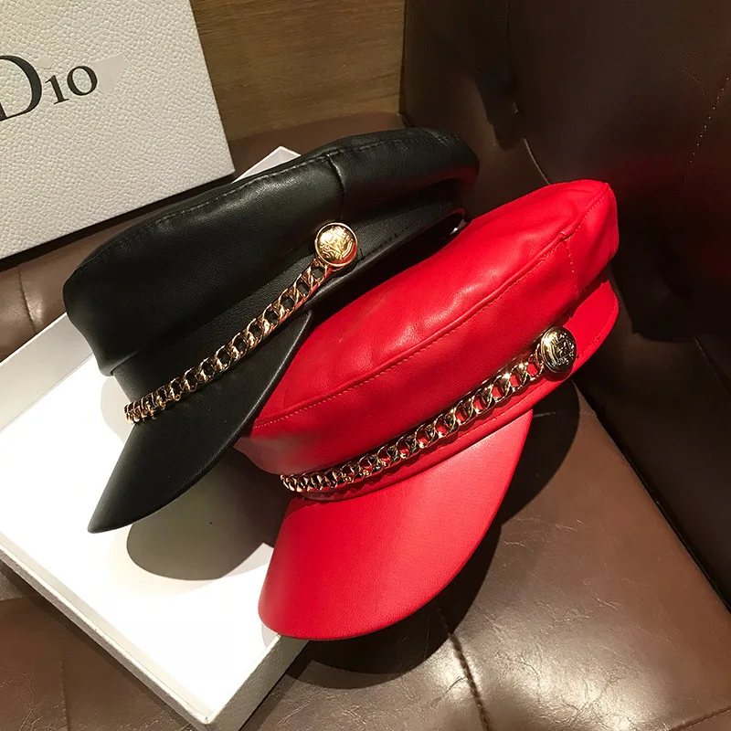 Baker Boy Cap PU Fall Octagonal Berets for Women Denim Blue Plaid Newsboy Cap Ladies Summer Sun Protection  Hats