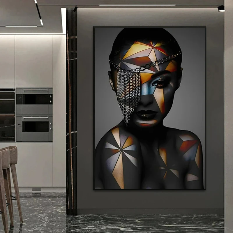 Geometric Makeup African Black Woman Canvas Posters Figure Art Picture HD Print Modern Wall Painting for Living Room Decoration