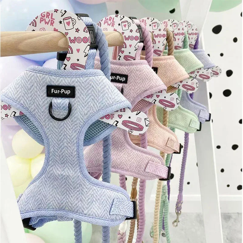 Небольшой минимальный заказ, регулируемый не тянущийся комплект жгутов для собак, роскошный дизайн, твидовые жгуты для собак на заказ