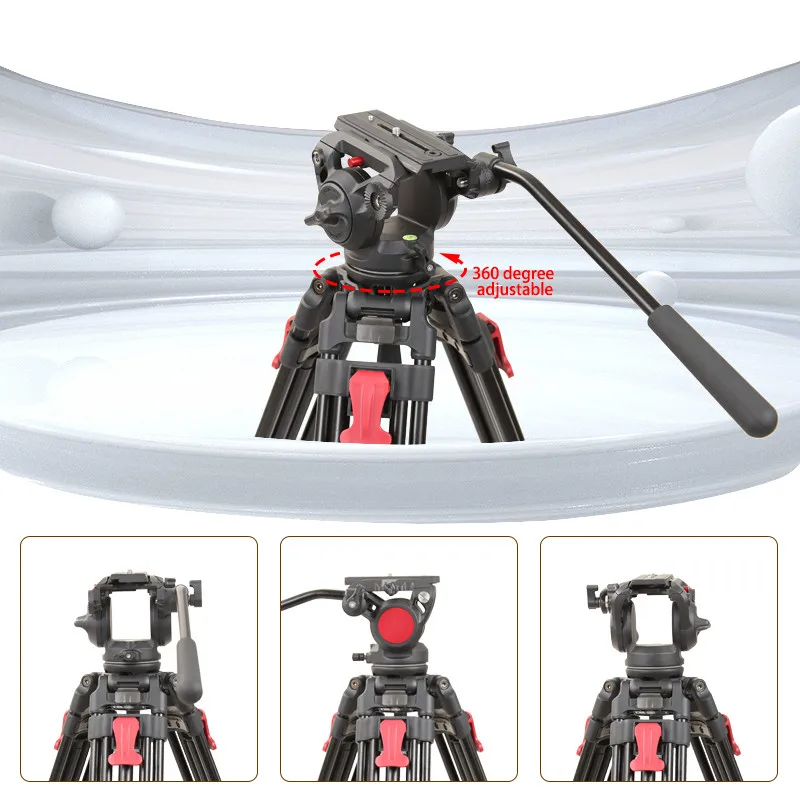 Professional Video Camera Heavy Duty Aluminium Alloy Fluid Video Tripod Camera Tripod Stand Fluid Tripod
