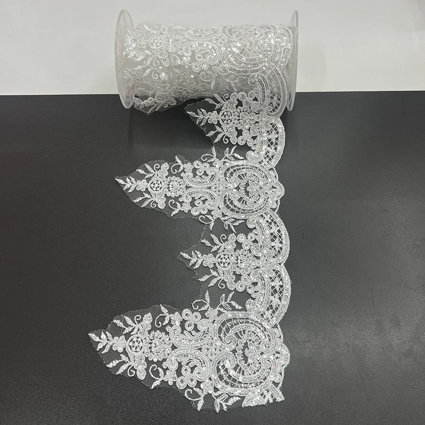 Factory direct gold sequin embroidery lace trimming wedding mesh lace trim  cord embroidery guipure garment clothes
