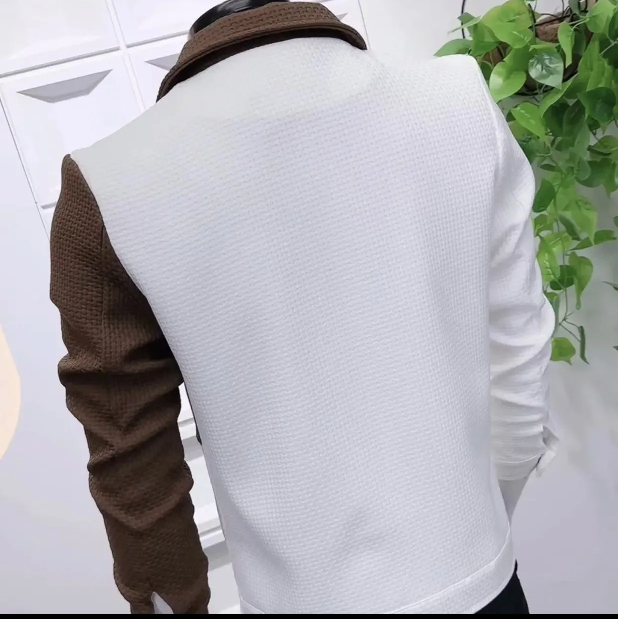 Autumn high quality thick two-tone stitching custom Overshirt fashion style fleece waffle jacket