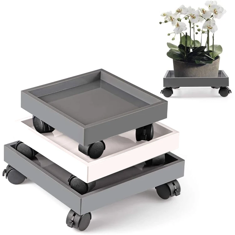Square Plant Caddy ABS Heavy Duty Wheeled Planter Tray 360 Rotating Plant Stand with Wheels