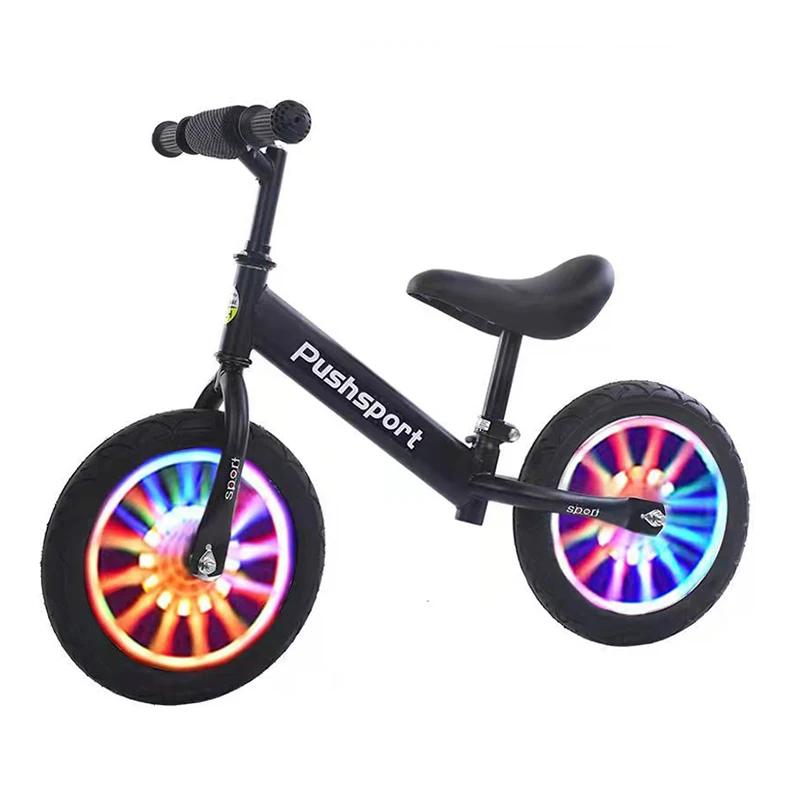 Cool Black Mini Balance Bike 12 Inch Wheels Light Weight Kids Balance Bicycle Children Running Luminous Kid Balance Bike