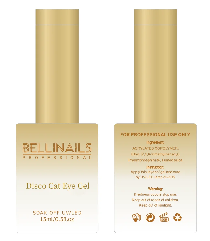 Bellinails Top design free custom 18color reflective disco cat eye gel OEM magnet reflective cat eye gel nail polish