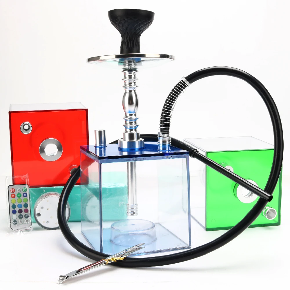 transparent clear high quality square flash light hookah shisha
