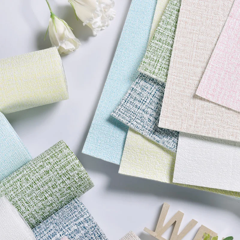 European PVC Wallpaper Simple Solid Colour 3D Design Self-Adhesive for Bedroom Living Room Hotel Renovation Background Wall